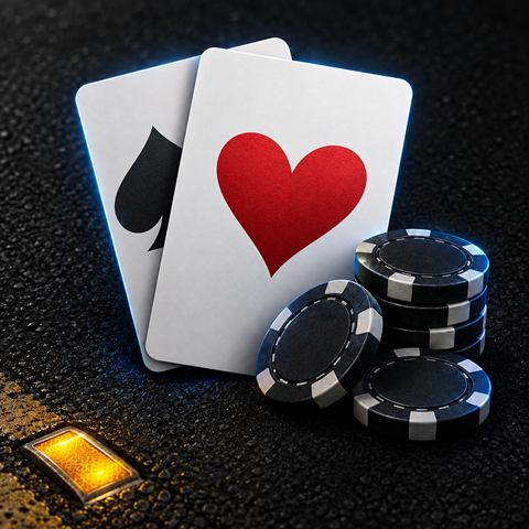 Blackjack-kortit ja pelimerkkipino vihreällä veralla